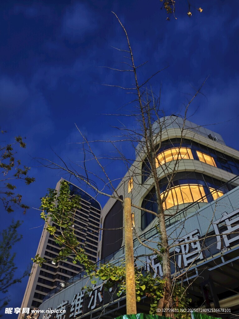 夜幕下的特色酒店外观