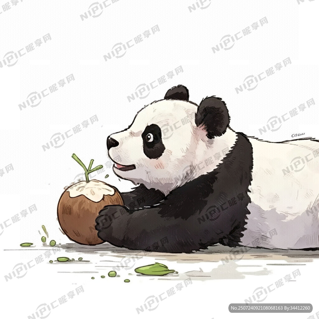 侧脸脸角度熊猫趴着双手手里拿着