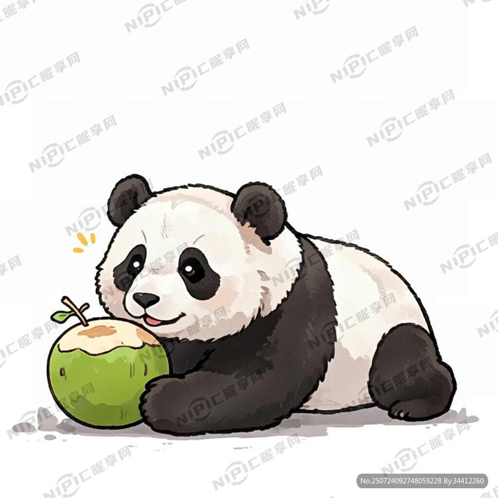 微侧脸角度熊猫趴着双手手里拿着