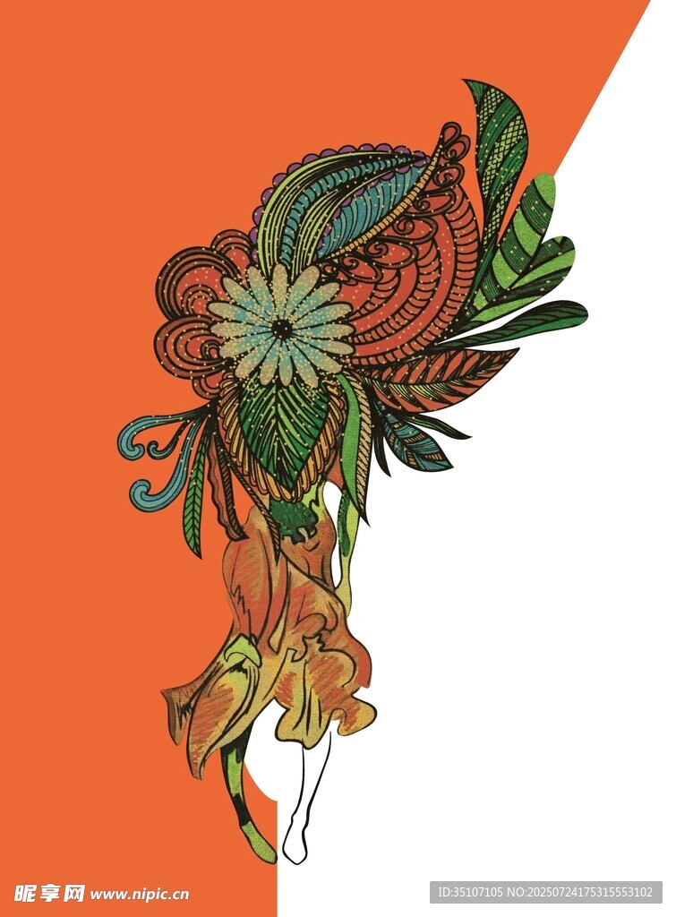 复古花卉装饰插画设计