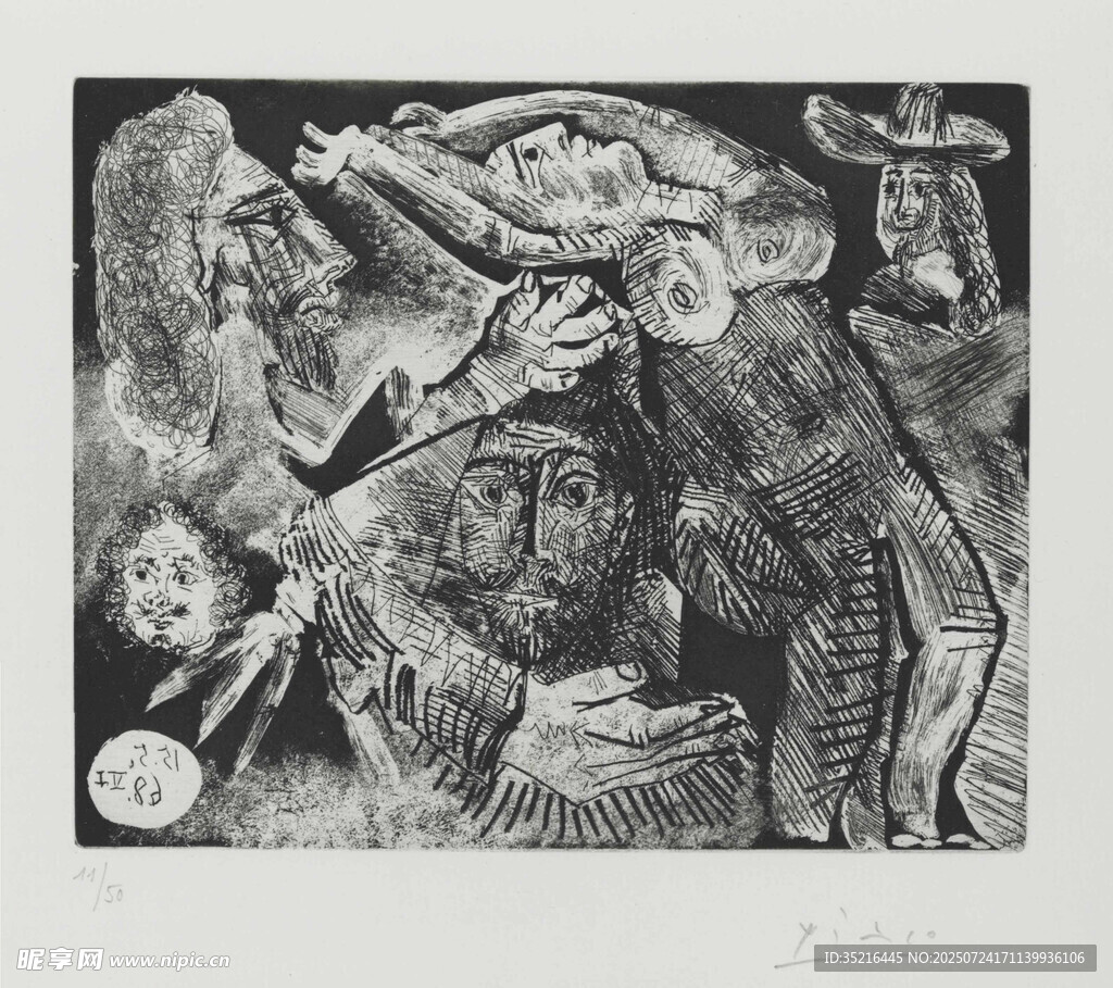 抽象人物场景版画