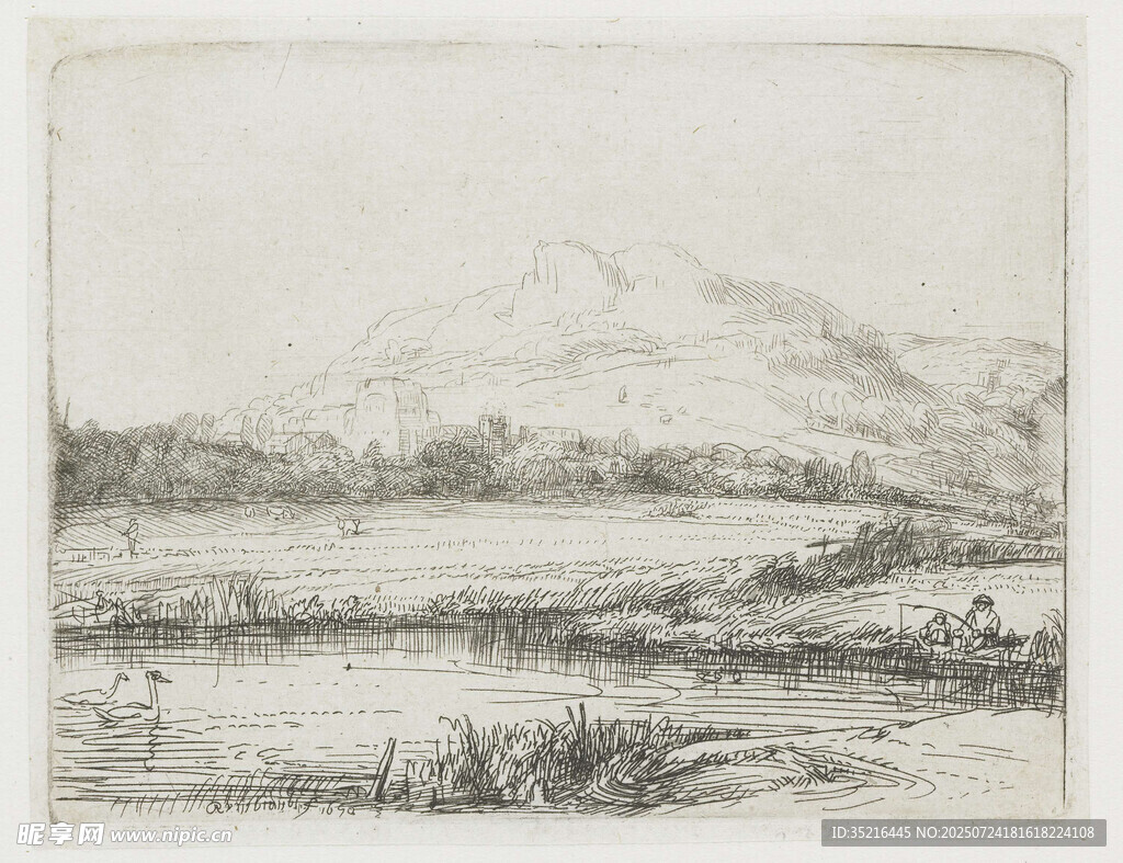 田园山水素描风景图
