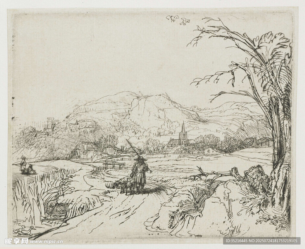 乡村风景素描图