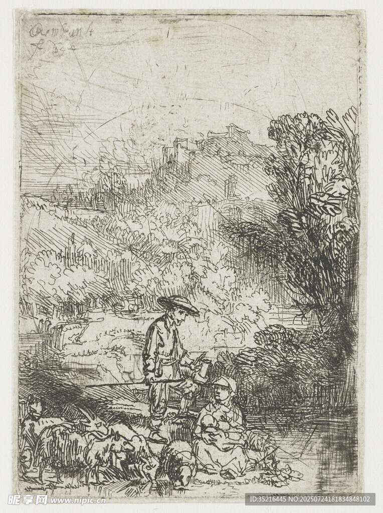 乡村风景素描图