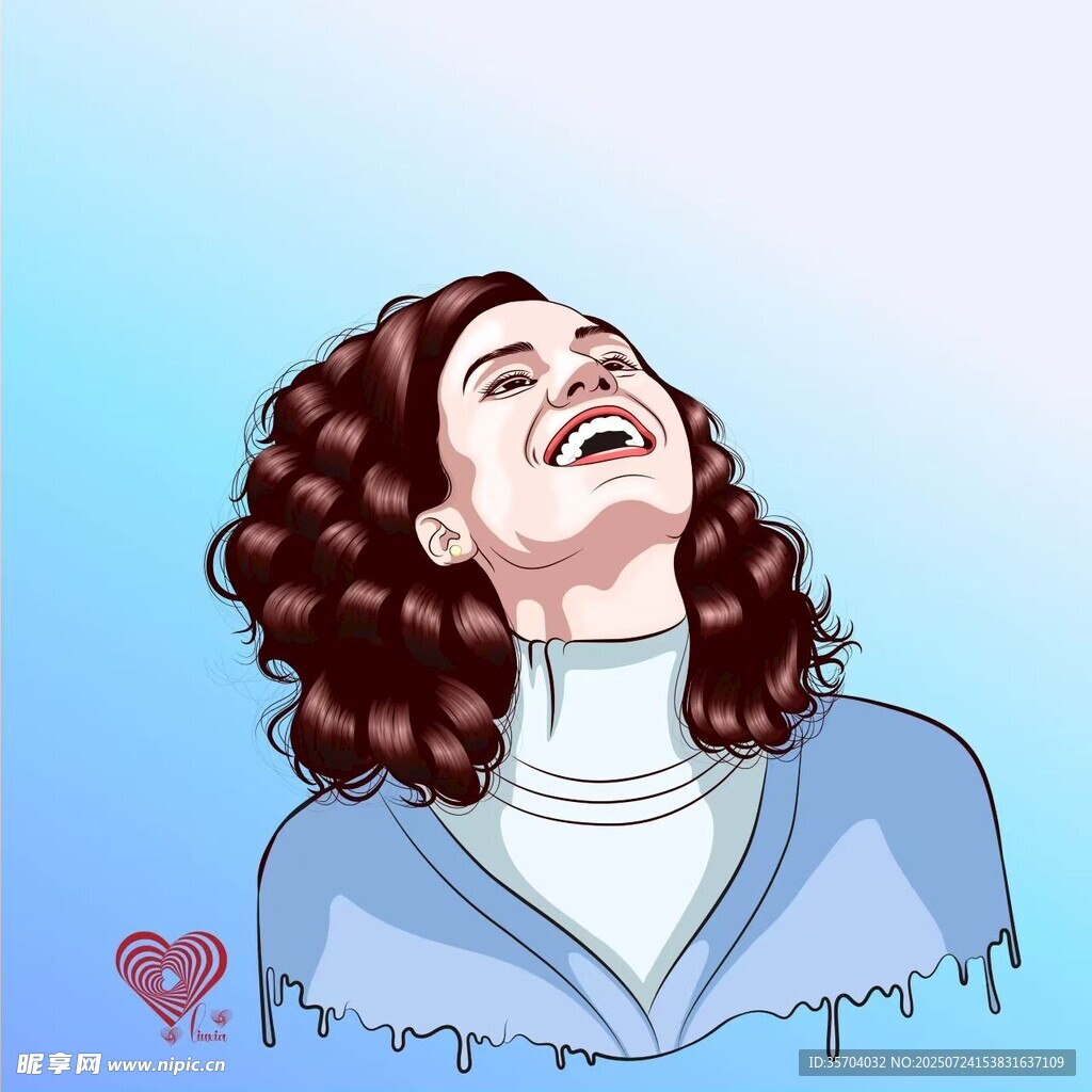 开怀大笑的卷发女子