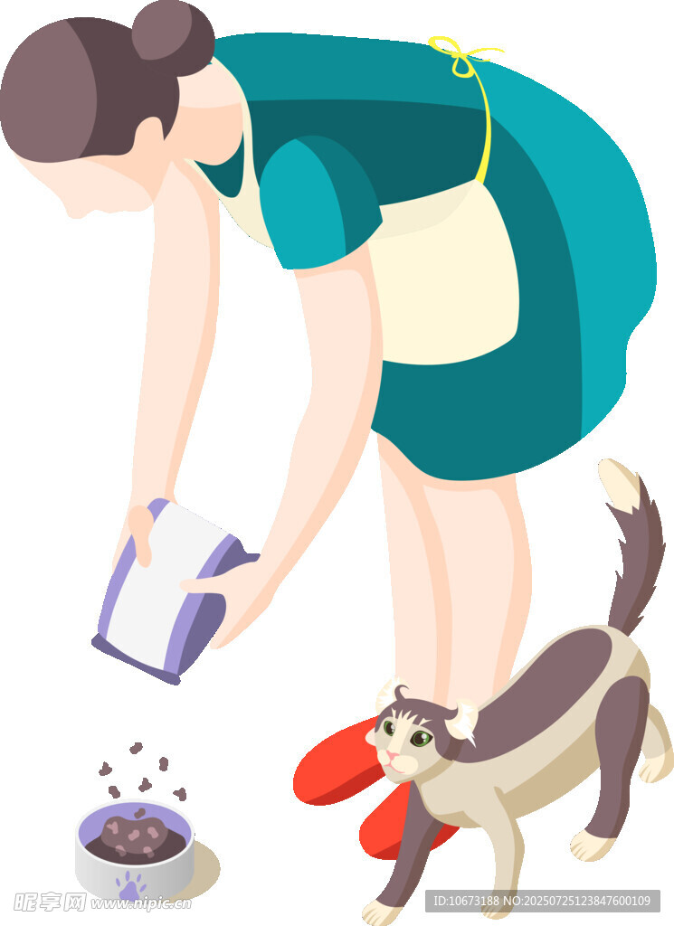 女子弯腰喂猫场景