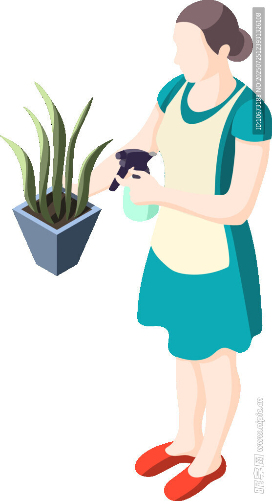 女士专注照料盆栽植物