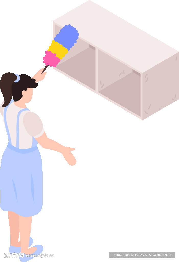 女孩手持多彩物品指向架子