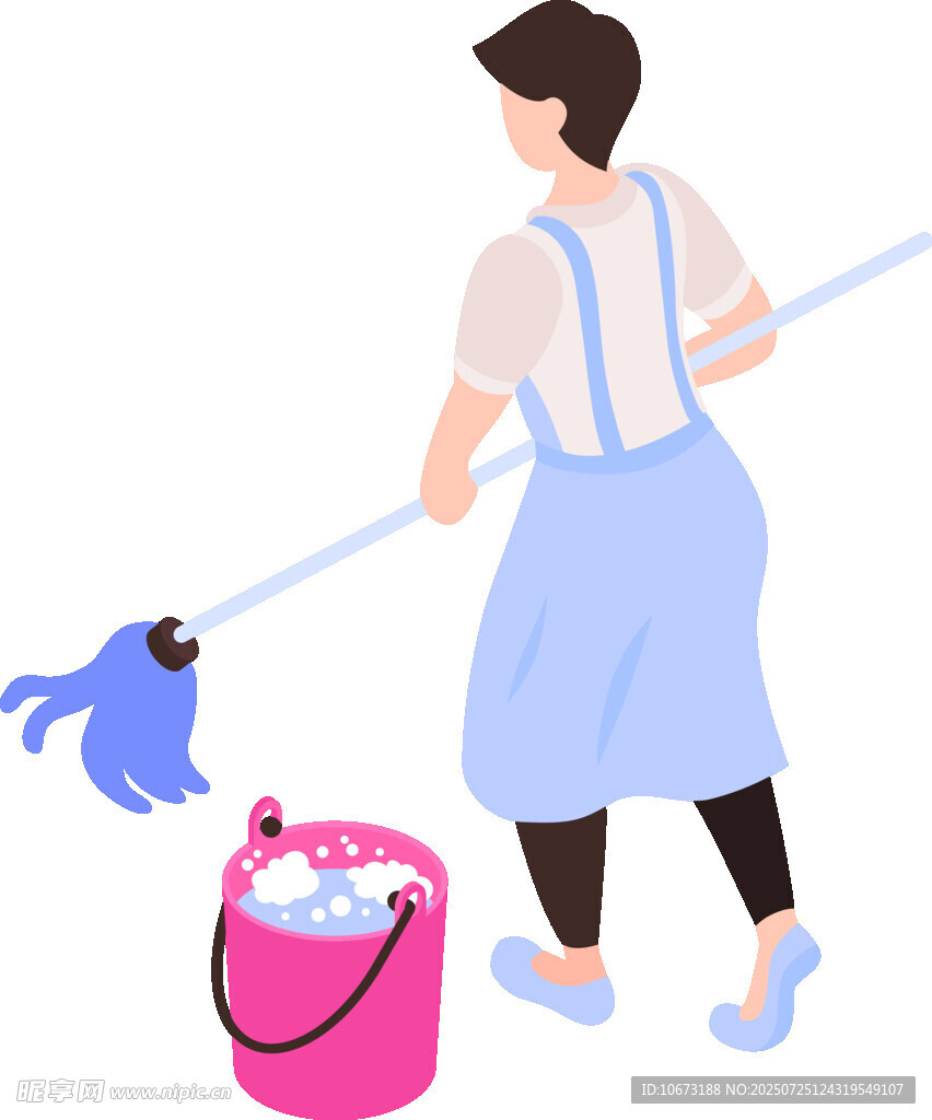 女士手持拖把清洁画面