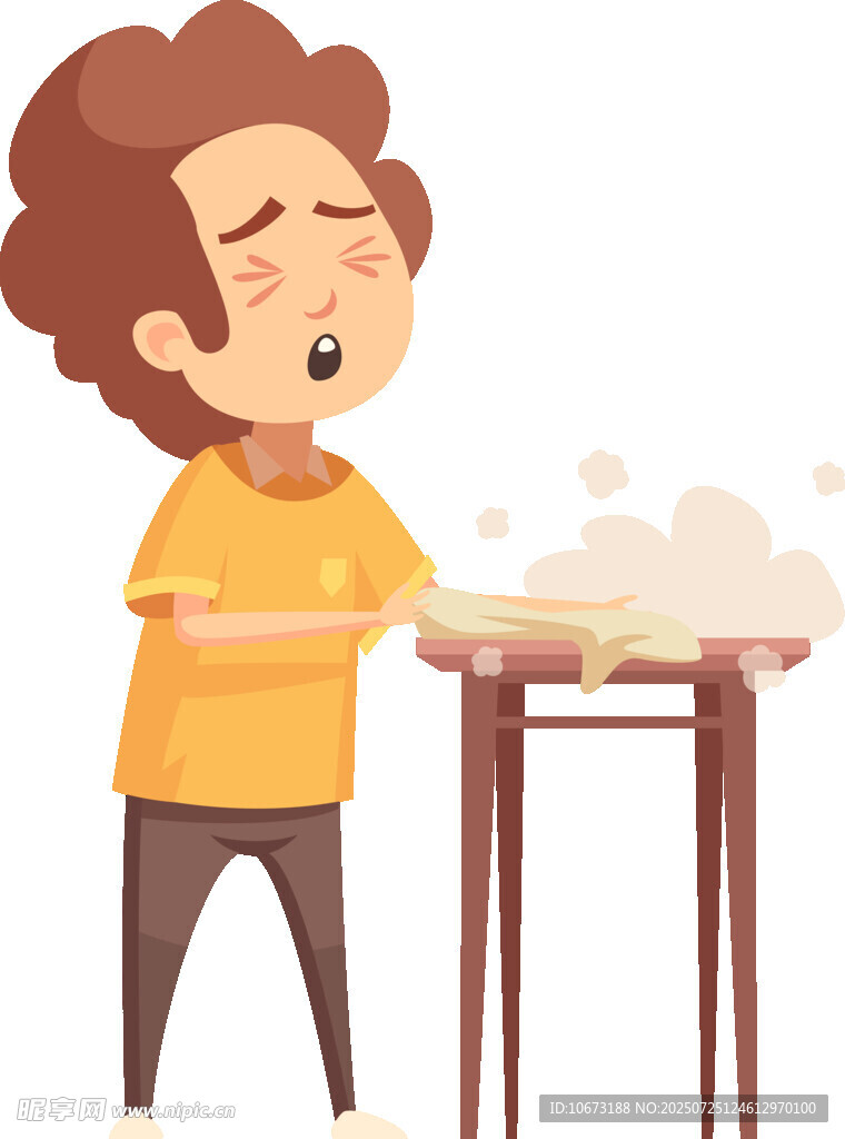 男孩对着桌子打喷嚏