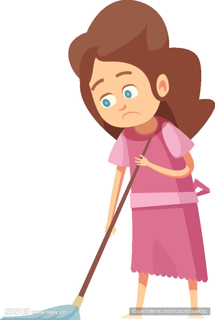粉色着装女士认真扫地
