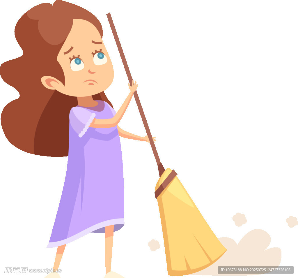 女孩持扫帚认真清扫