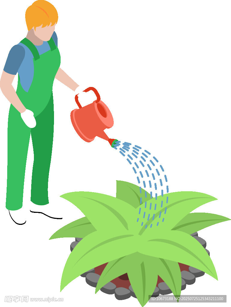 园丁浇水呵护绿植