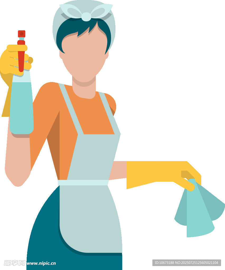 清洁女工手持工具准备打扫