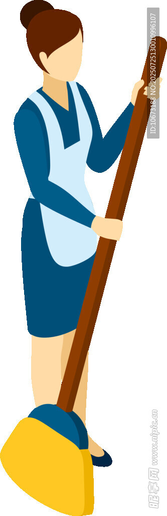 女清洁工持扫帚清洁画面
