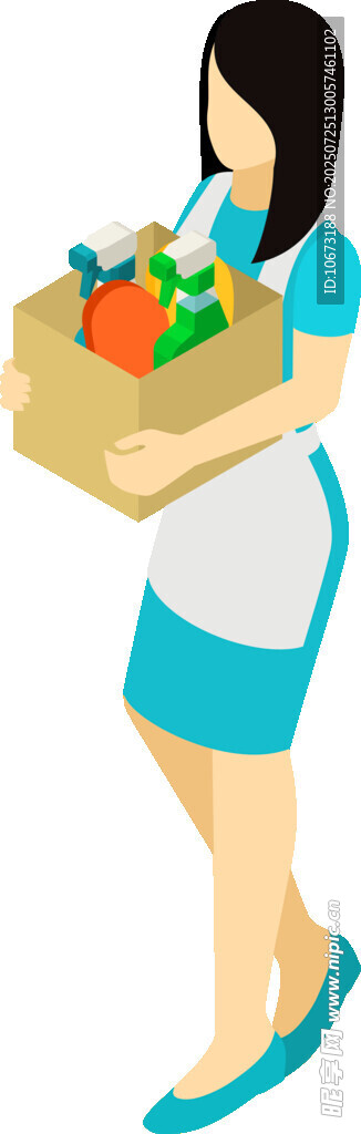 女子手提满载蔬果的纸箱