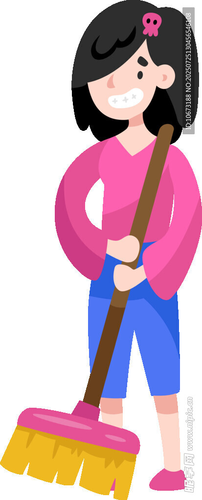 女孩手持扫帚准备清扫