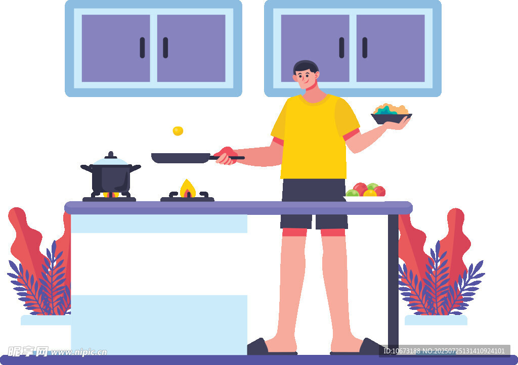 男子厨房烹饪场景