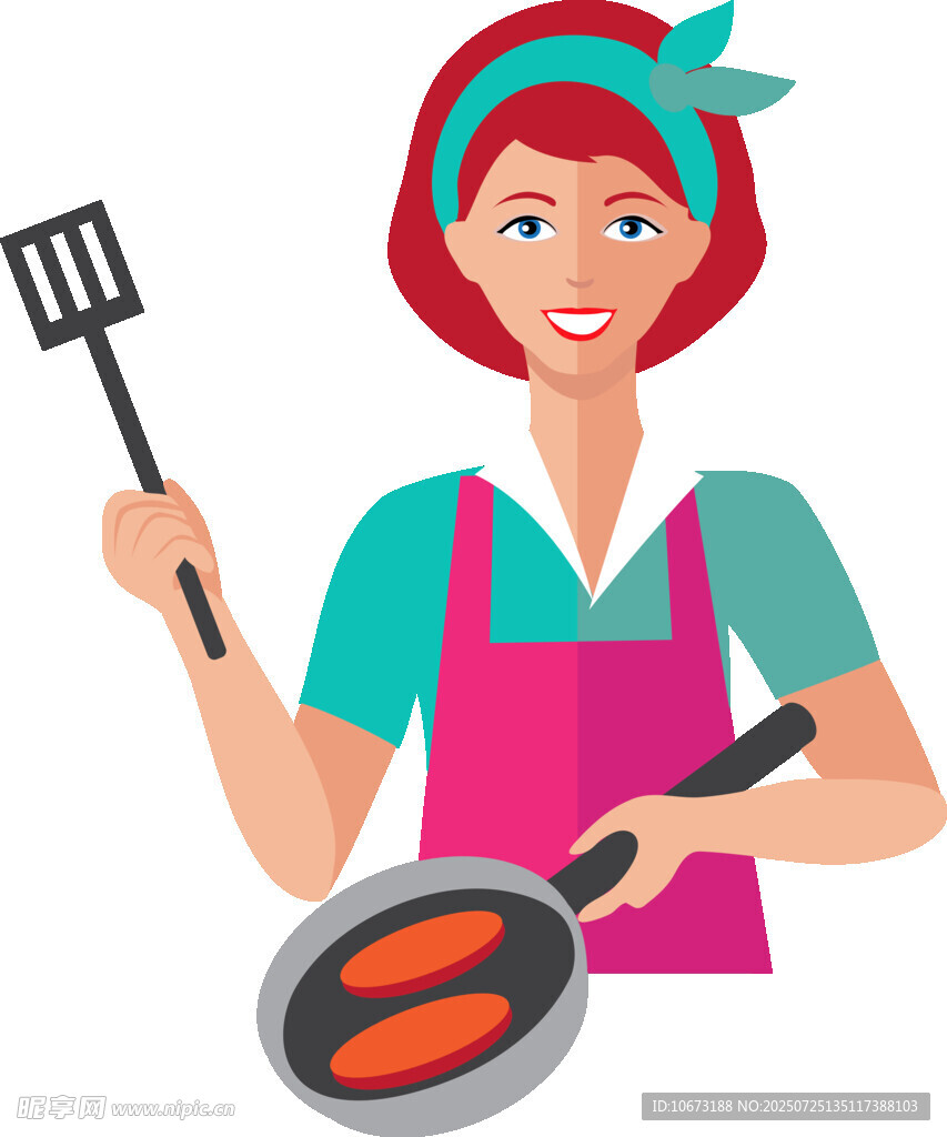 女士烹饪中手持锅铲与锅