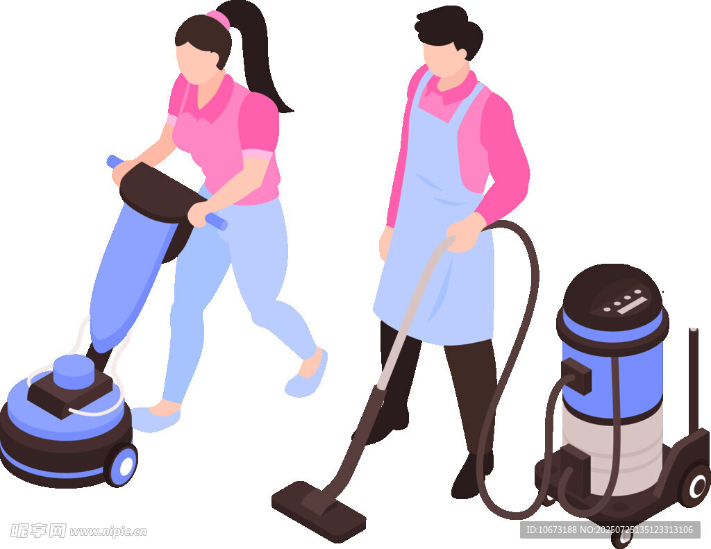 男女使用吸尘器清洁场景