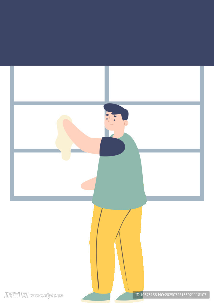 男子专注擦拭窗户