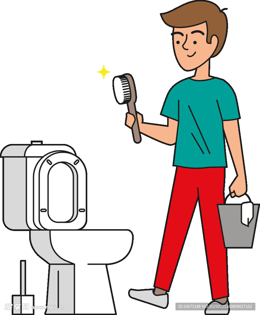男子手持工具检查马桶