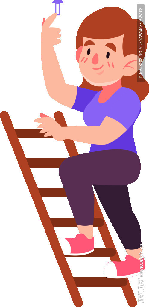 女子爬梯手持工具搞维修
