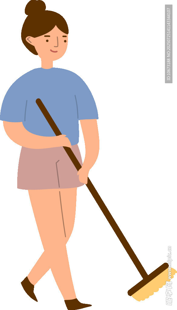 女子持扫帚认真清扫