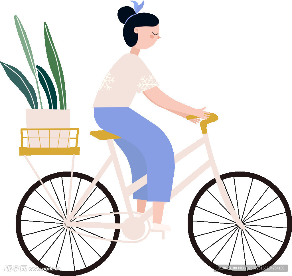 女子骑车带绿植出行
