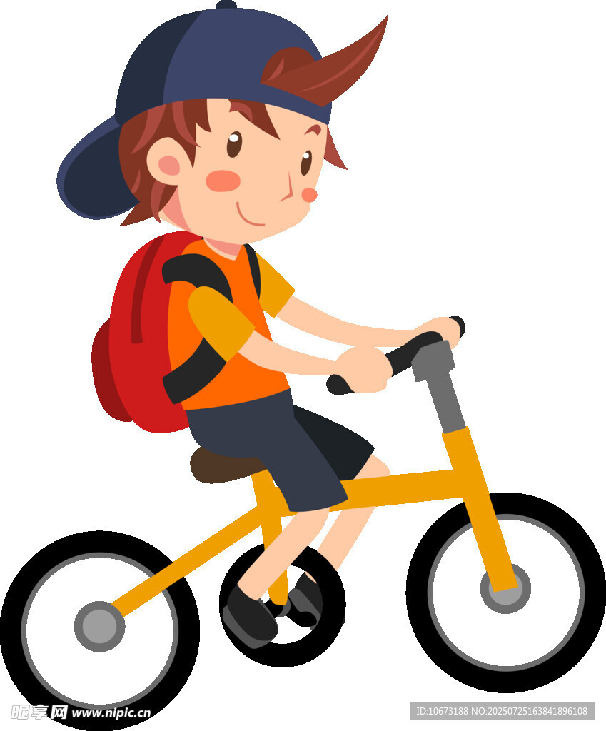 男孩骑行上学