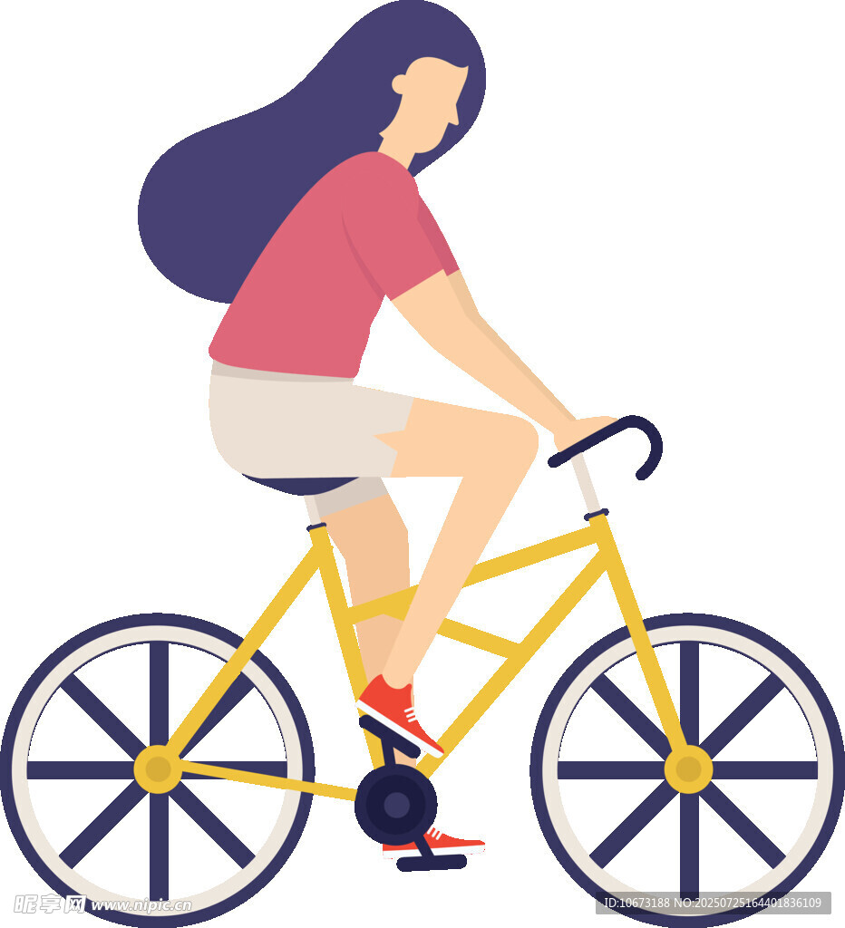 女孩骑行黄色自行车