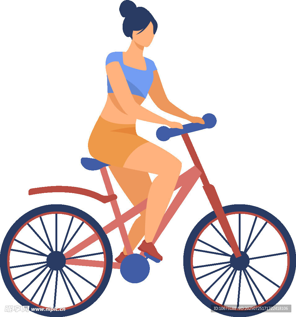 女子骑行红色自行车