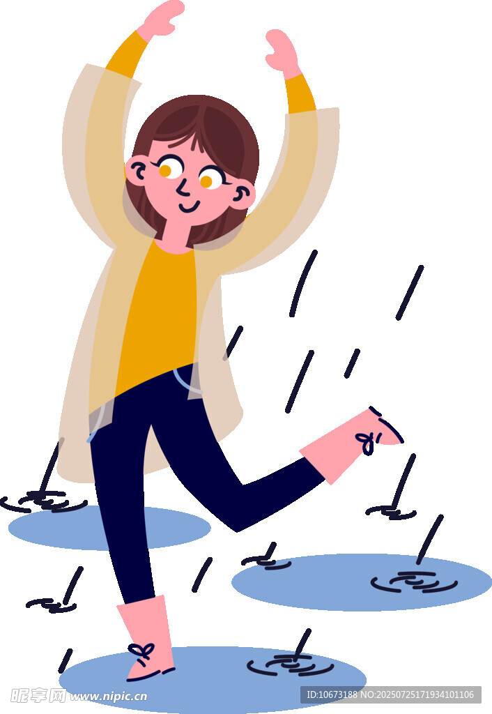 雨中欢快起舞的女孩