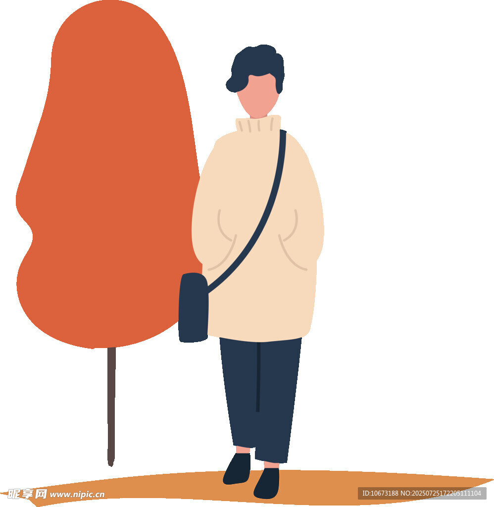 树下挎包男子的休闲一刻