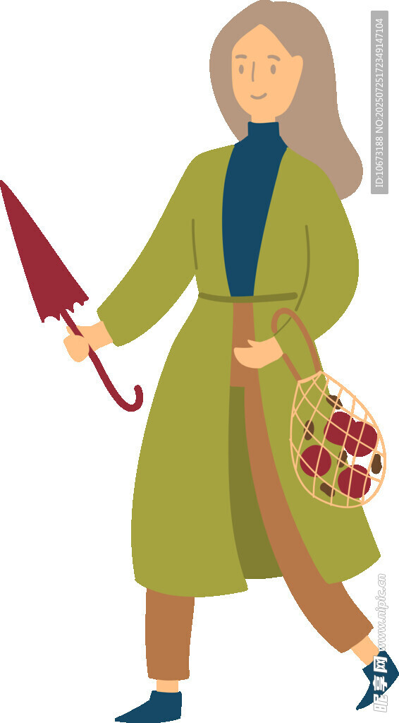 撑伞提花袋的漫步女子