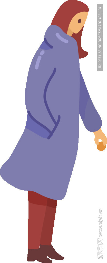 穿蓝衣戴红帽的女性背影