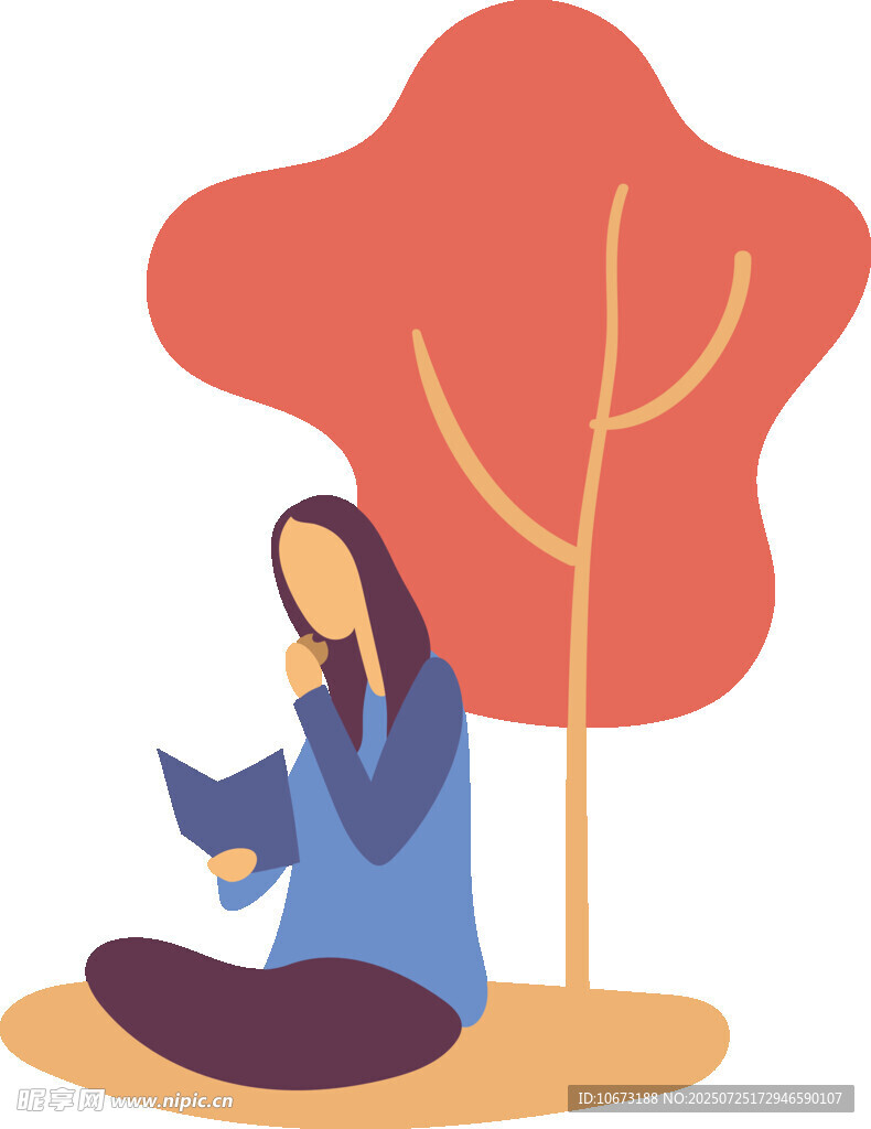 树下女子惬意阅读时光