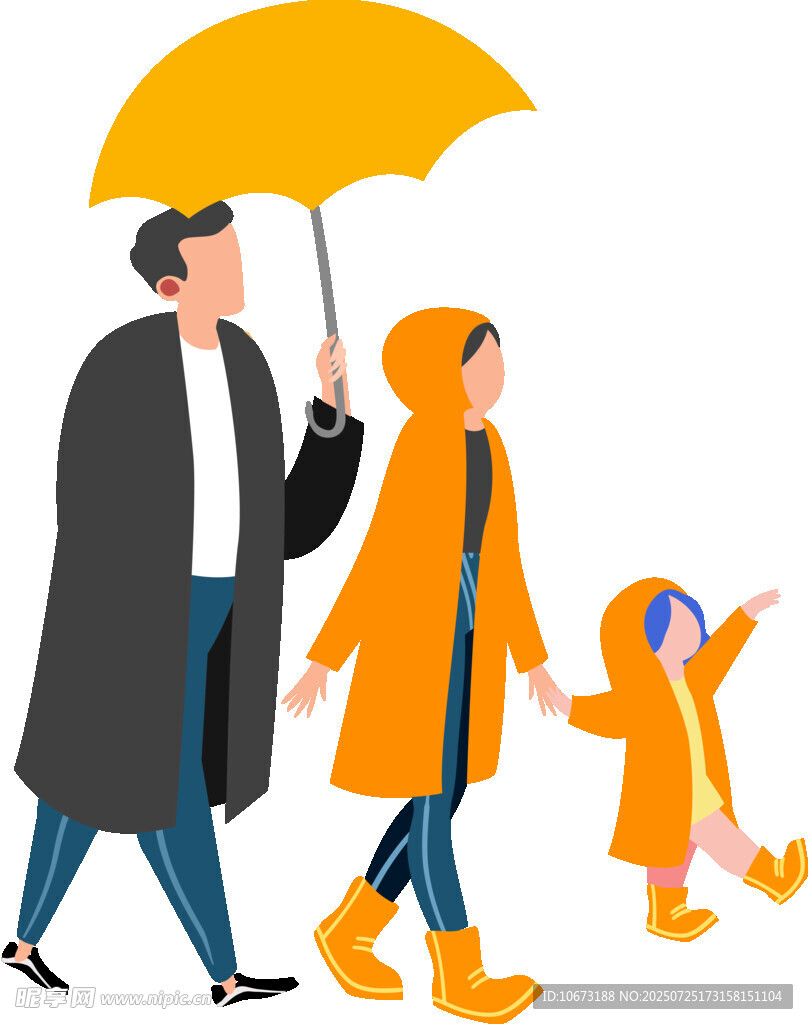 雨中漫步的温馨家庭
