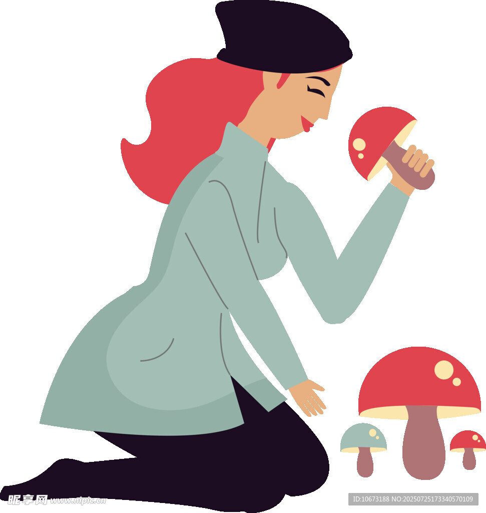 女子与蘑菇的奇幻画面