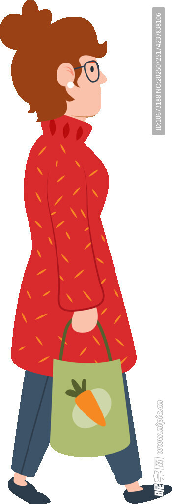 红衣女子手提蔬菜购物袋