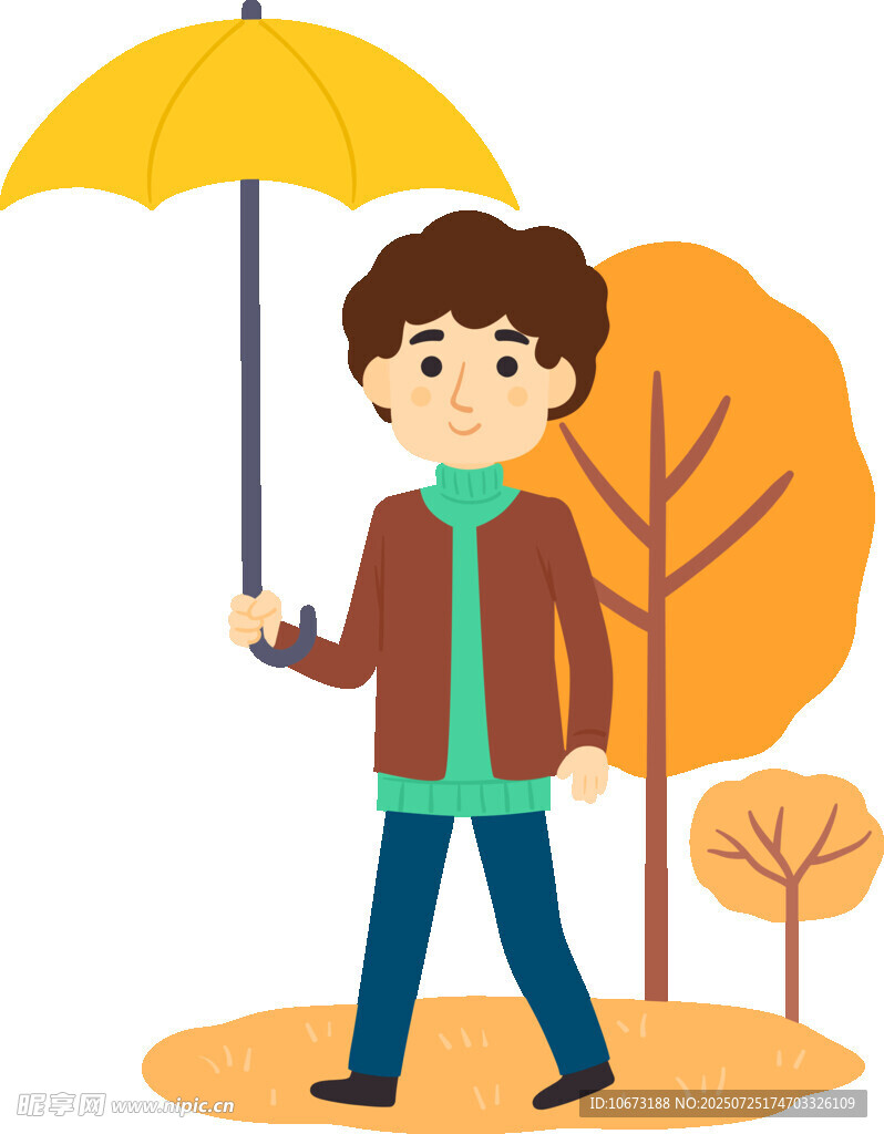 撑伞漫步的秋日少年
