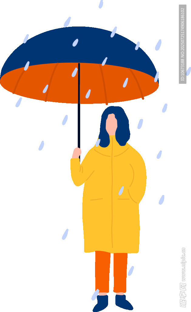 雨中撑伞的黄色外套行人