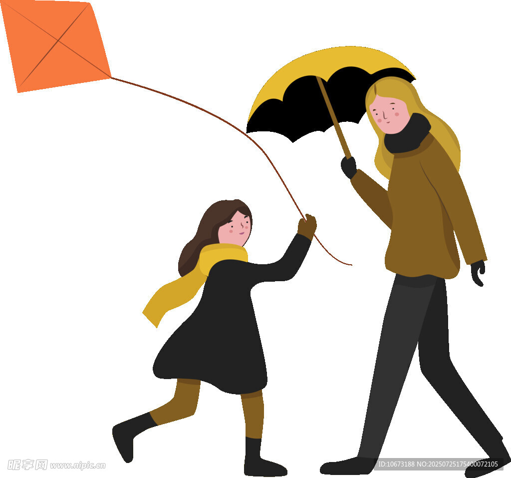 父女雨中快乐放风筝