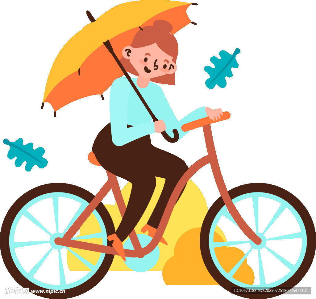雨中骑车撑伞的上班族