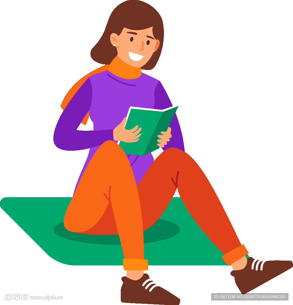 女孩席地而坐专注读书