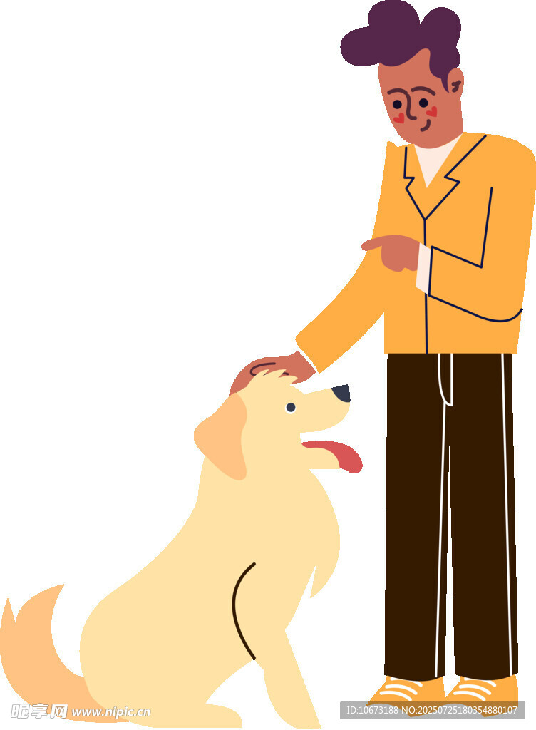 男子温柔抚摸可爱金毛犬