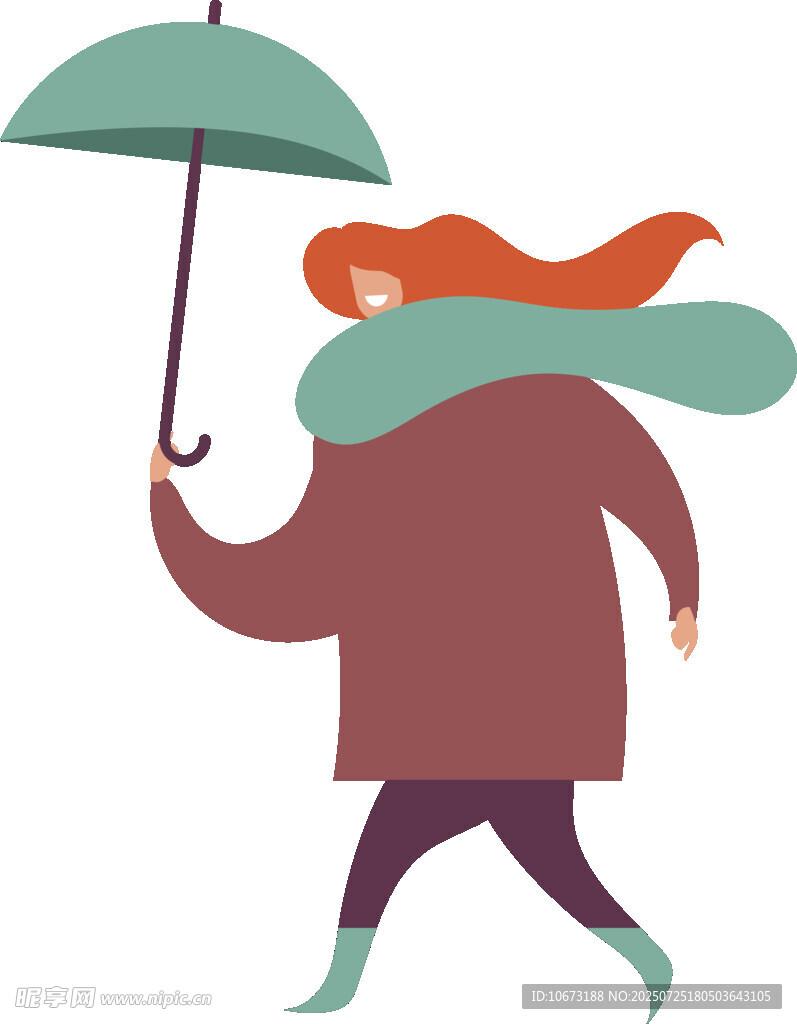雨中撑伞漫步的红衣女子