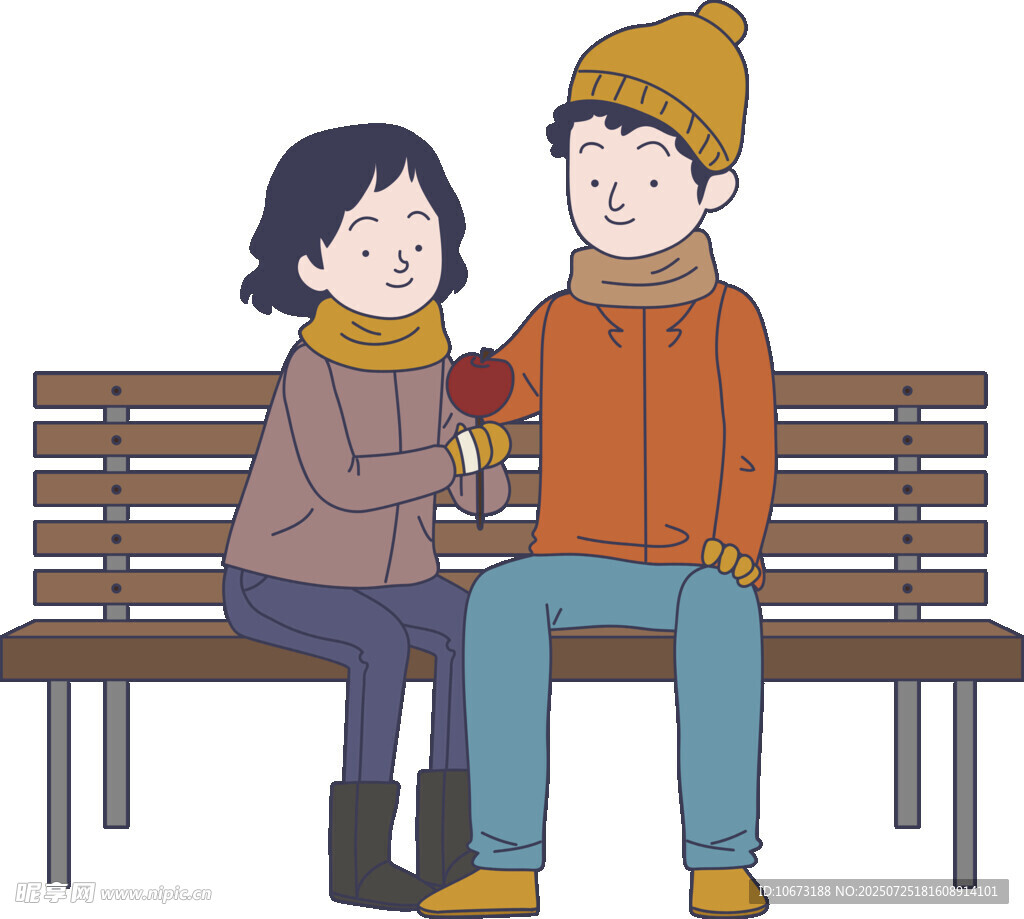 冬日长椅上的甜蜜情侣