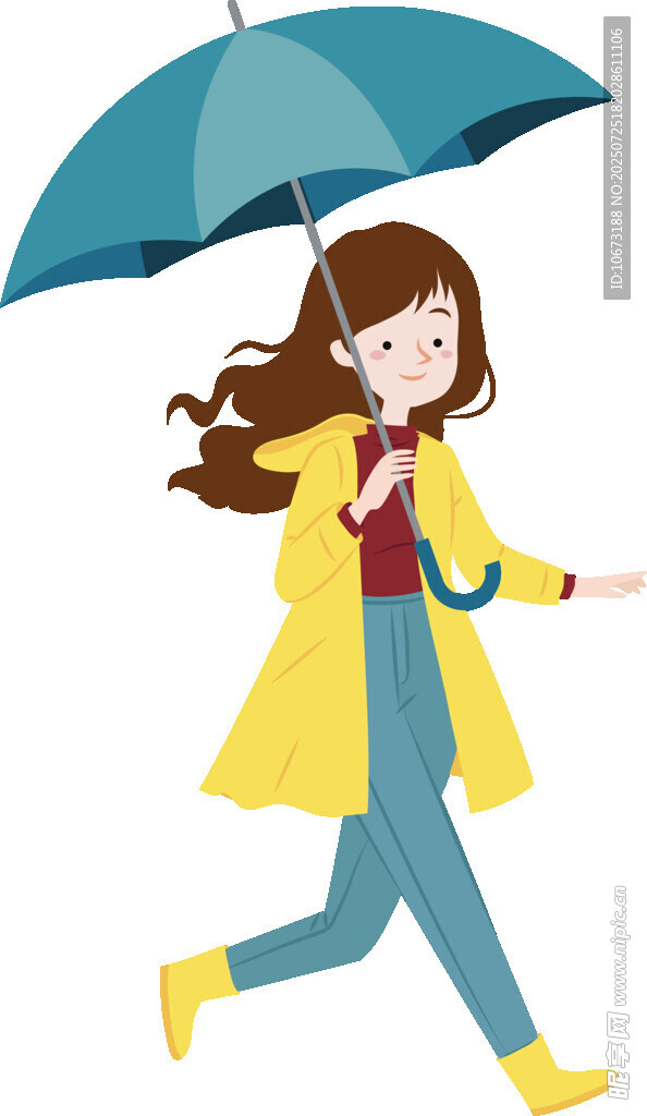 雨中撑伞漫步的活力女孩