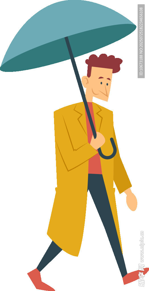 撑伞行走的时尚男子